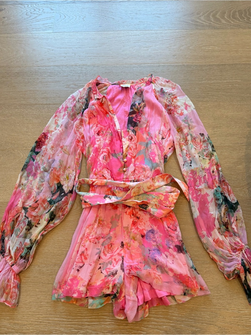 HEMANT & NANDITA Pink Floral Long-Sleeve Romper